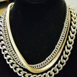 3 layered chain silver and gold.